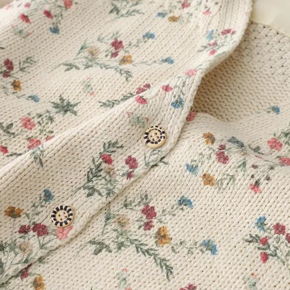 Vest floral knit womens vneck top flower cream - Picture 4 of 4